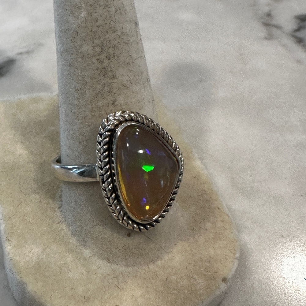 Stunning Sterling Silver Natural Solid Opal Ring - image 1